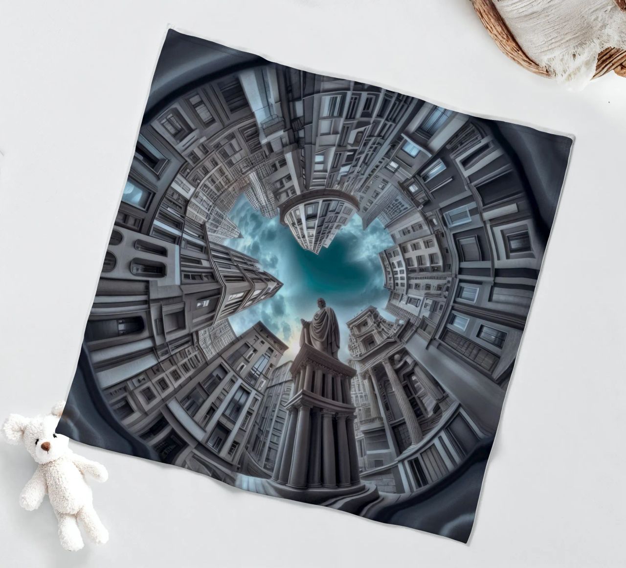 Sphere 063 - Surreal Circular Architecture With Statue Fleecedecke von Spheres