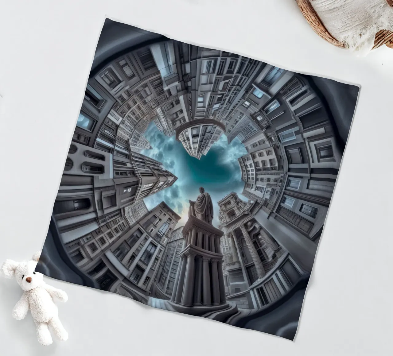 Sphere 063 - Surreal Circular Architecture With Statue coperta in pile da Spheres