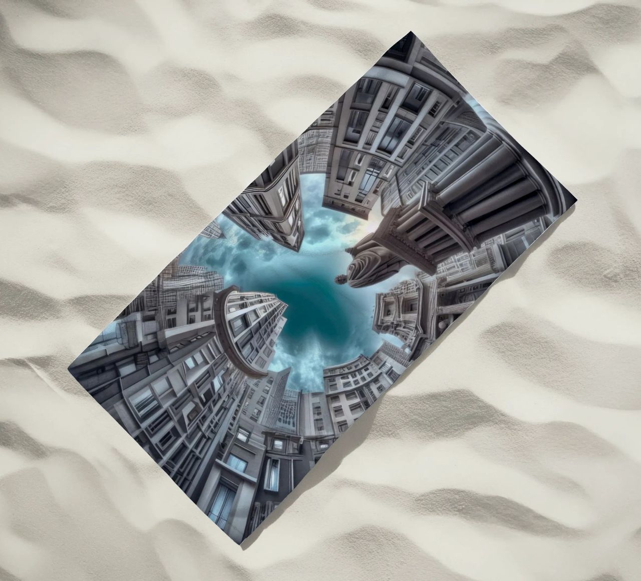 Sphere 063 - Surreal Circular Architecture With Statue beach towel by Spheres