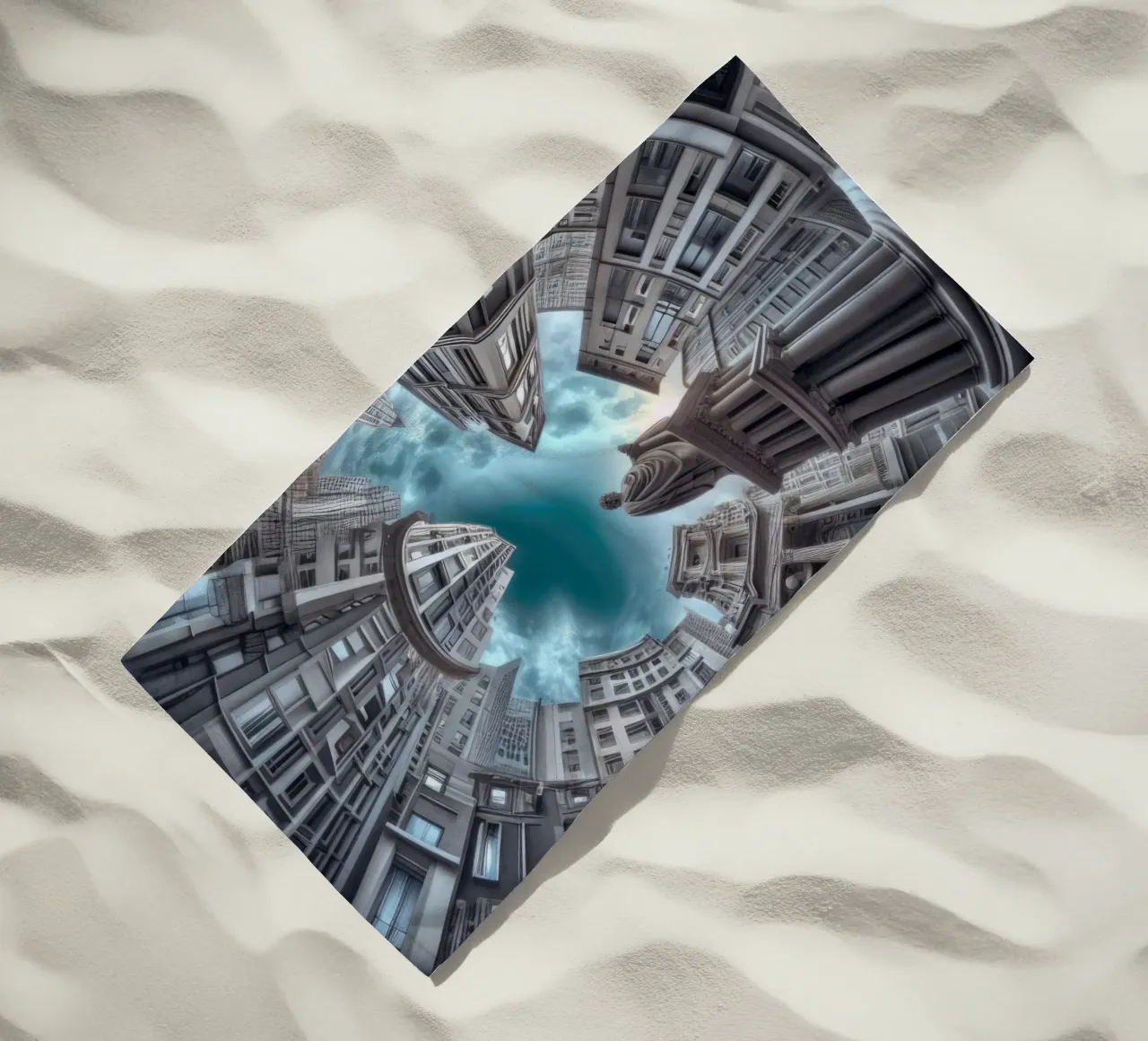 Sphere 063 - Surreal Circular Architecture With Statue Strandtuch von Spheres