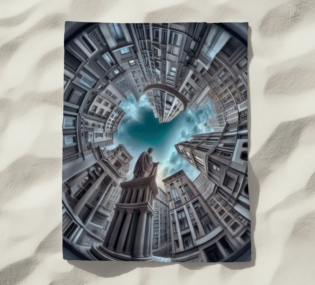 Sphere 063 - Surreal Circular Architecture With Statue beach towel by Spheres