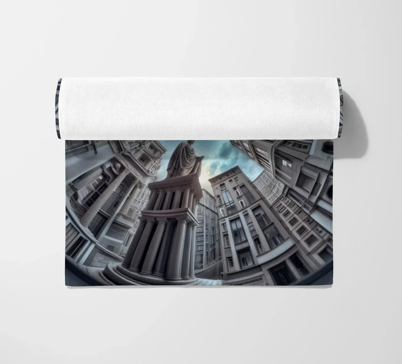 Sphere 063 - Surreal Circular Architecture With Statue Strandtuch von Spheres