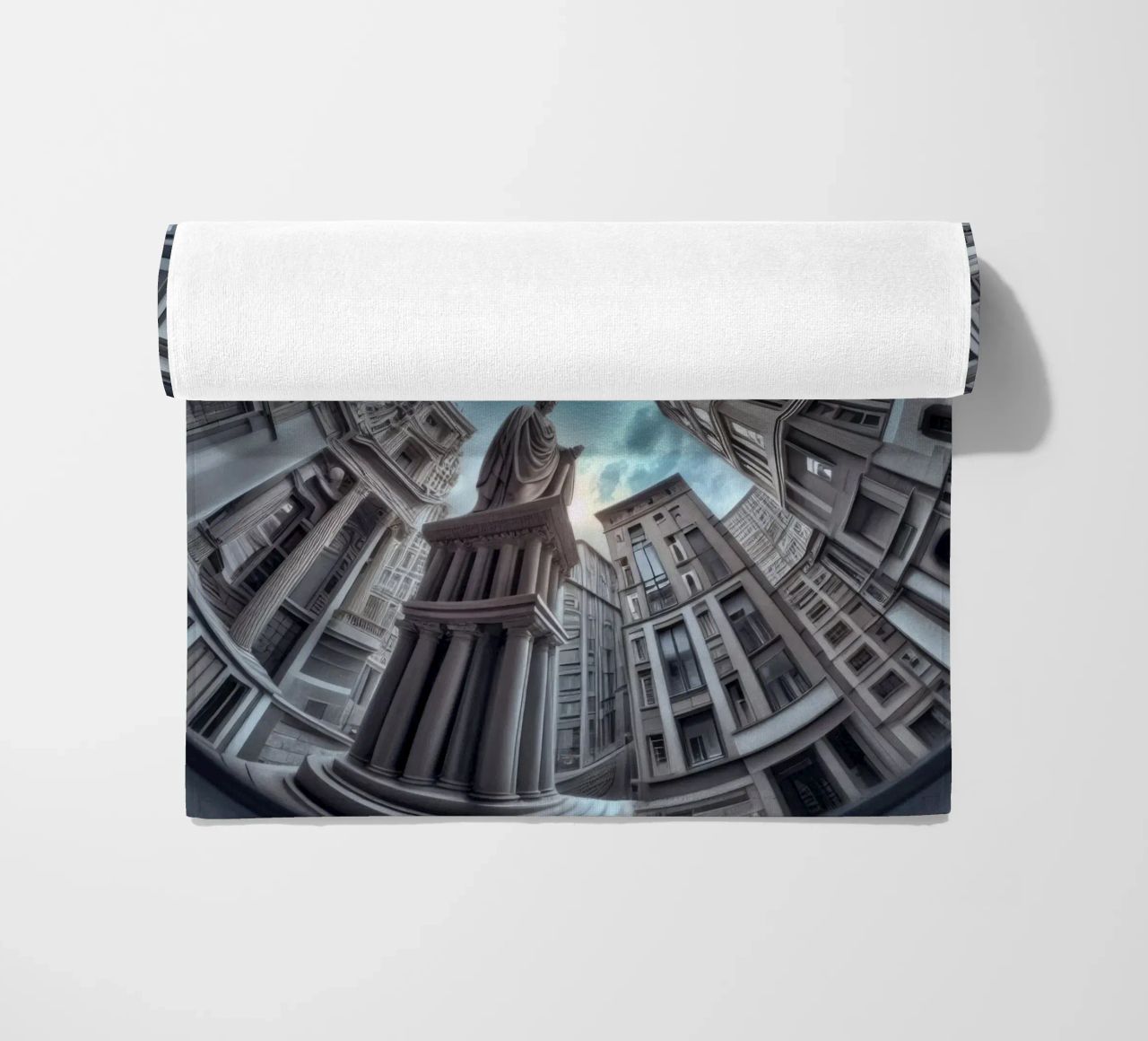 Sphere 063 - Surreal Circular Architecture With Statue beach towel by Spheres