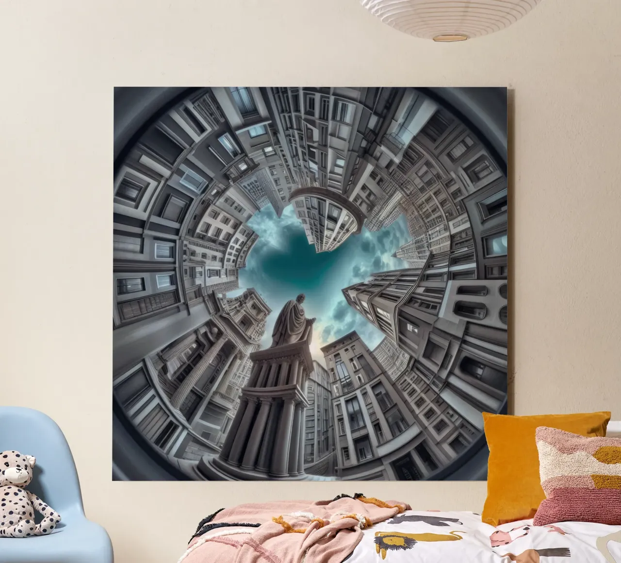 Sphere 063 - Surreal Circular Architecture With Statue Forex-Platte von Spheres