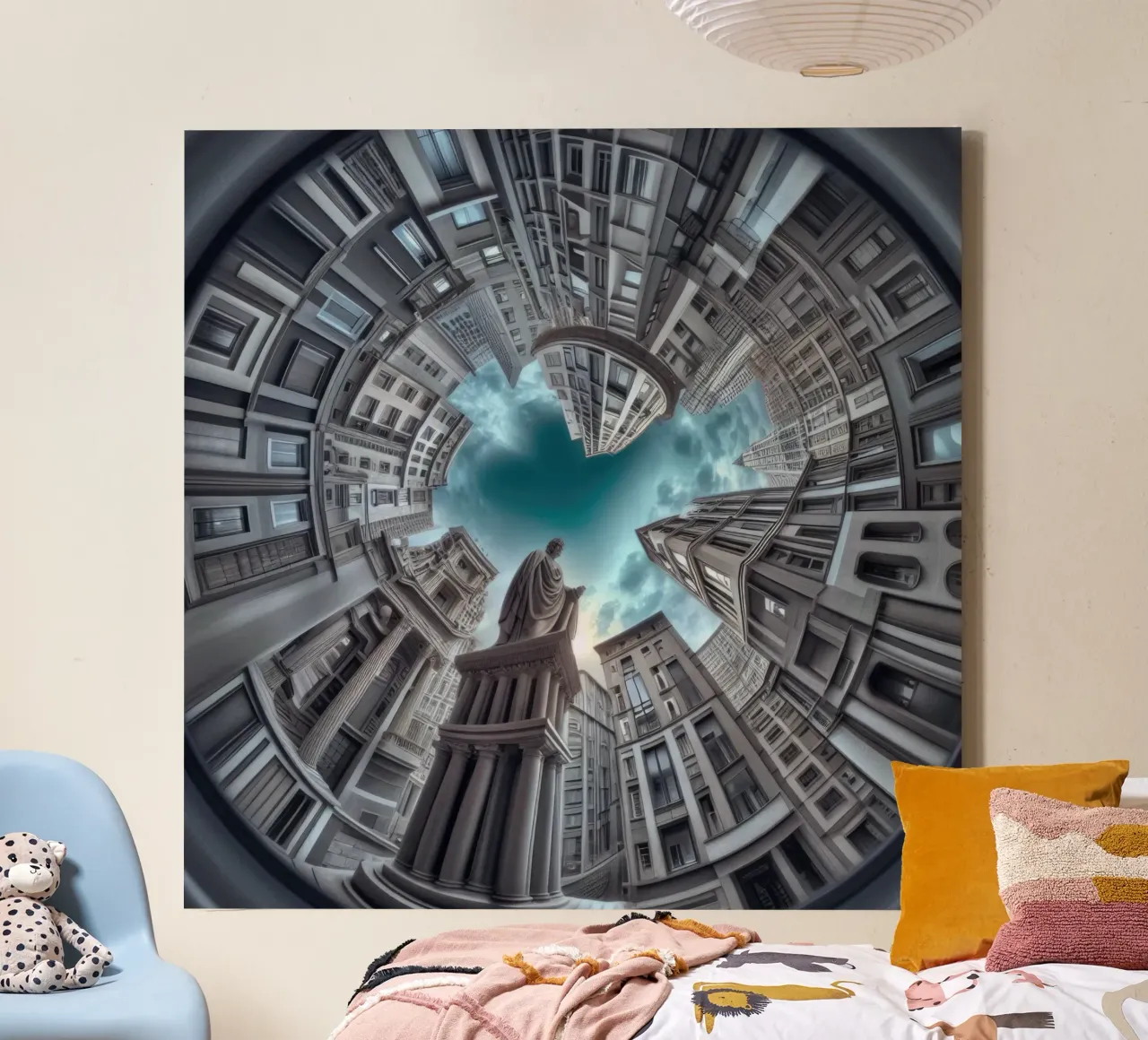 Sphere 063 - Surreal Circular Architecture With Statue toile de Spheres