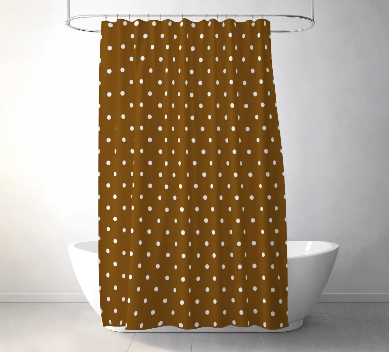 Minimal Classic Polka Dots | Weiß auf Dunkelschokoladenbraun Duschvorhang von Beauty in Simplicity