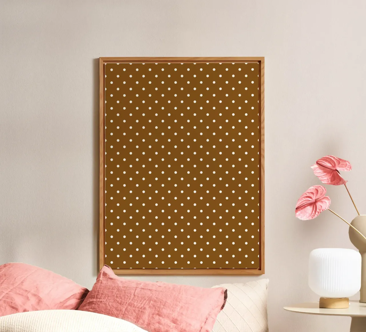 Minimal Classic Polka Dots | Weiß auf Dunkelschokoladenbraun Alu-Dibond von Beauty in Simplicity