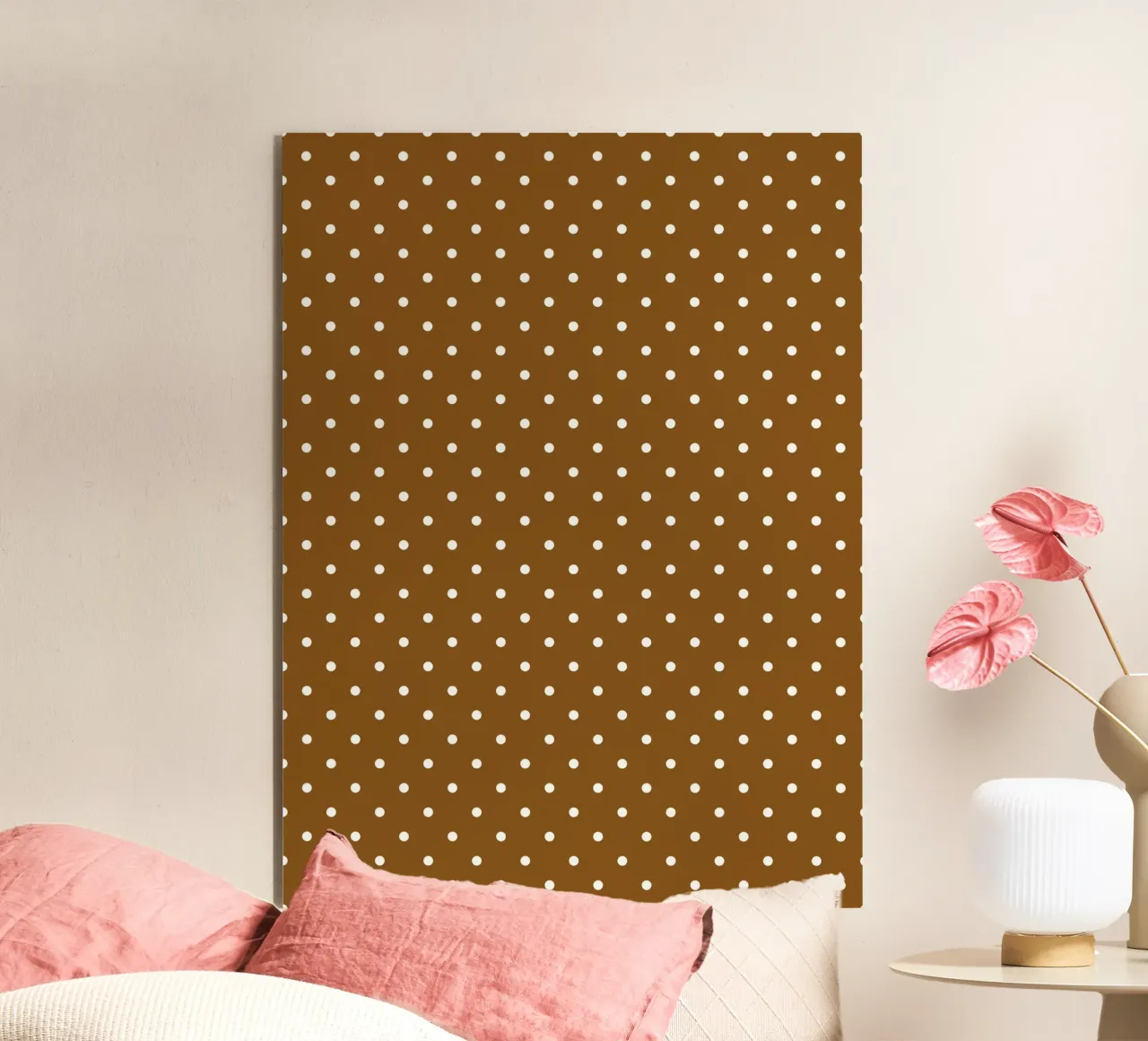 Minimal Classic Polka Dots | Weiß auf Dunkelschokoladenbraun Alu-Dibond von Beauty in Simplicity