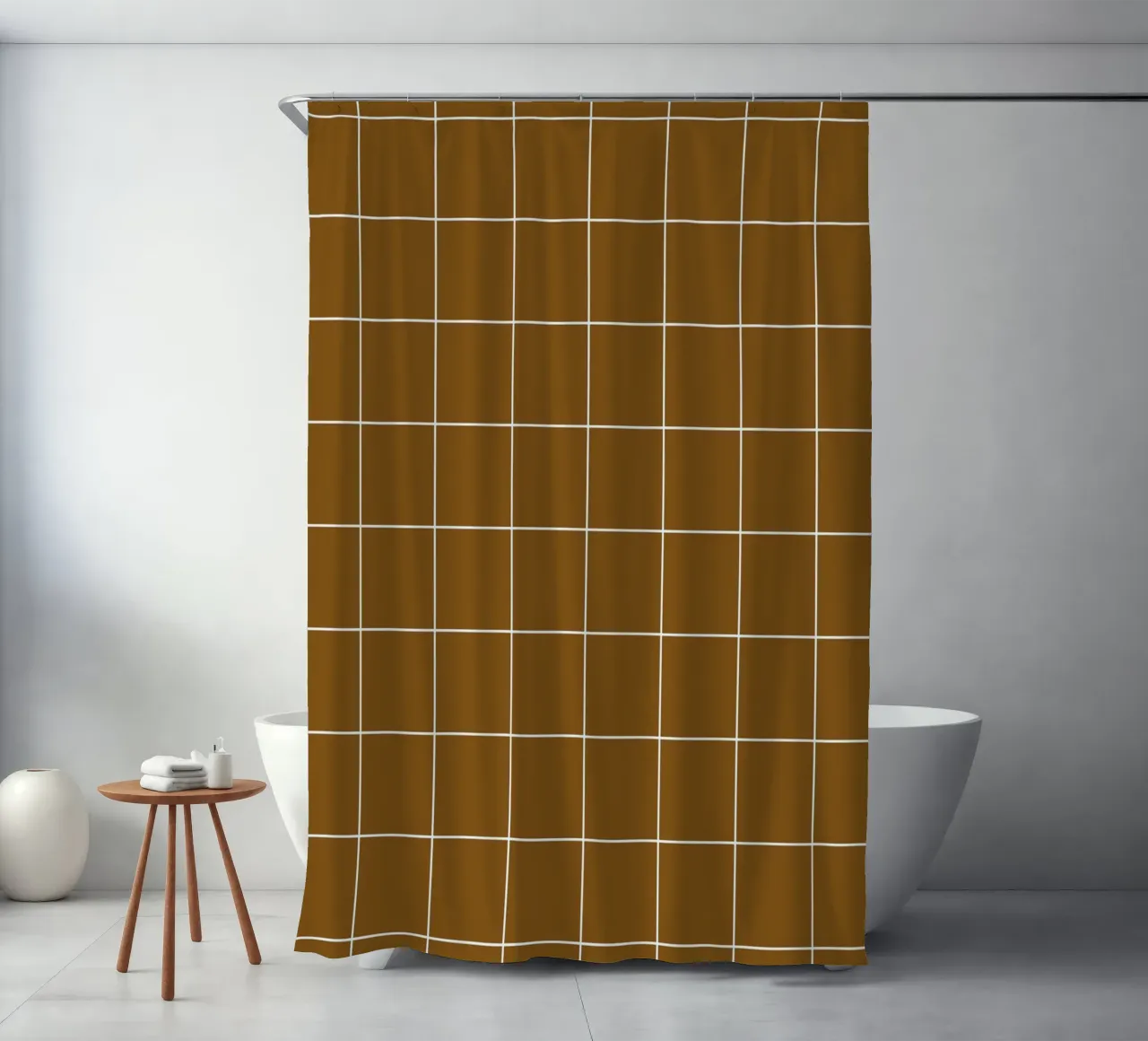 Basic Classic Chic Big Grid | Weiß auf Dunkelschokoladenbraun Duschvorhang von Beauty in Simplicity