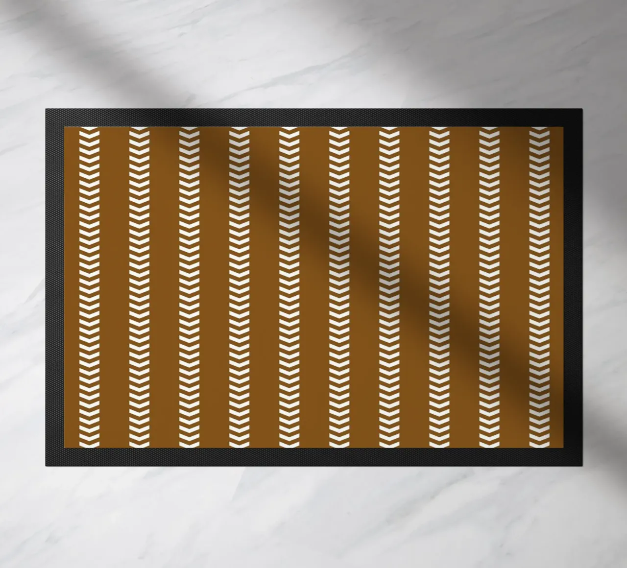 Chic Mudcloth Striped Arrows | White on Dark Chocolate Brown doormat by Beauty in Simplicity