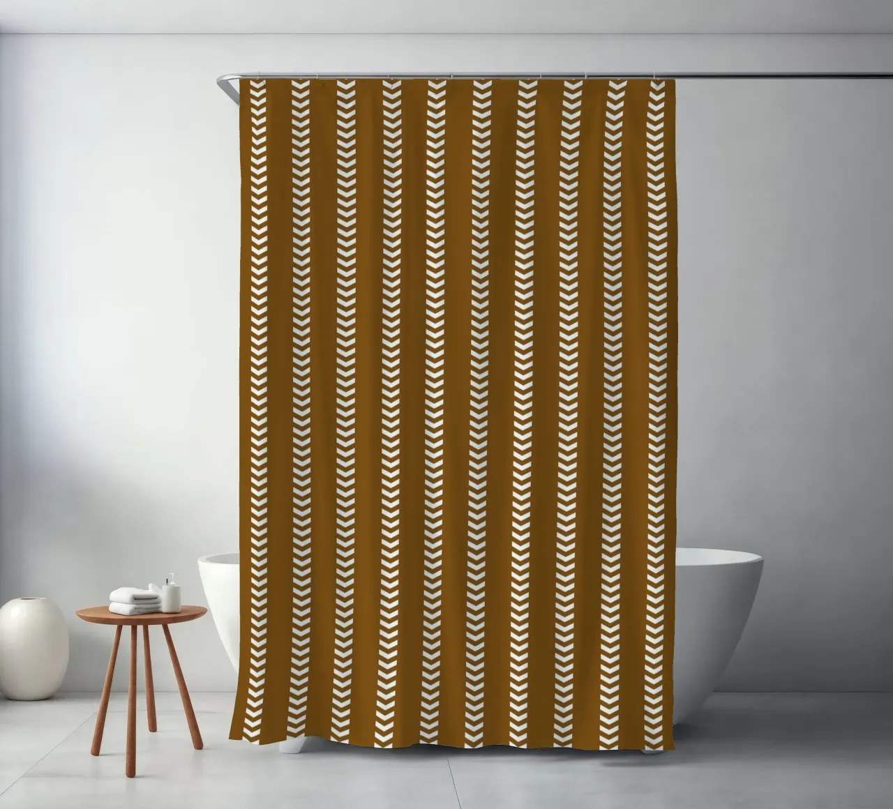 Chique Mudcloth Gestreepte Pijlen | Wit op Donker Chocolade Bruin douchegordijn van Beauty in Simplicity