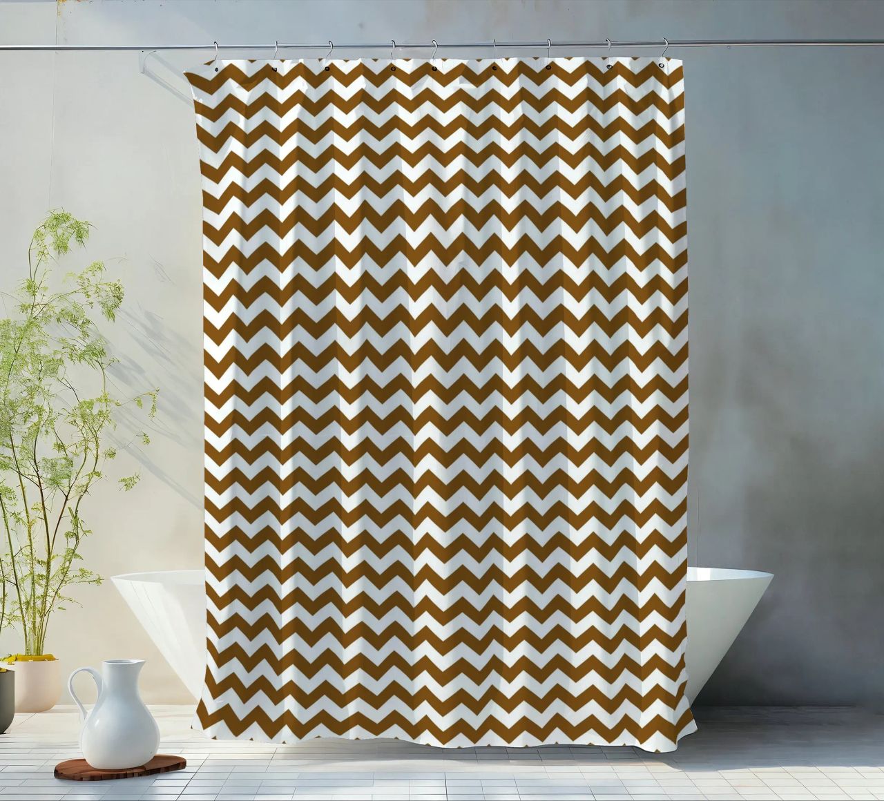Minimal Chic Basic Standard Chevron | Weiß und Dunkelbraun Duschvorhang von Beauty in Simplicity