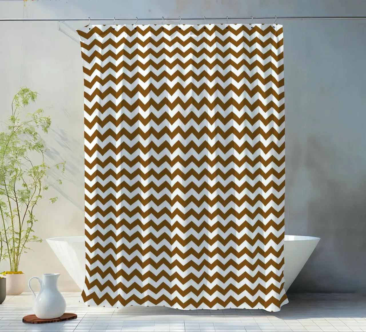 Minimal Chic Basic Standard Chevron | Bianco e marrone scuro tenda da doccia da Beauty in Simplicity