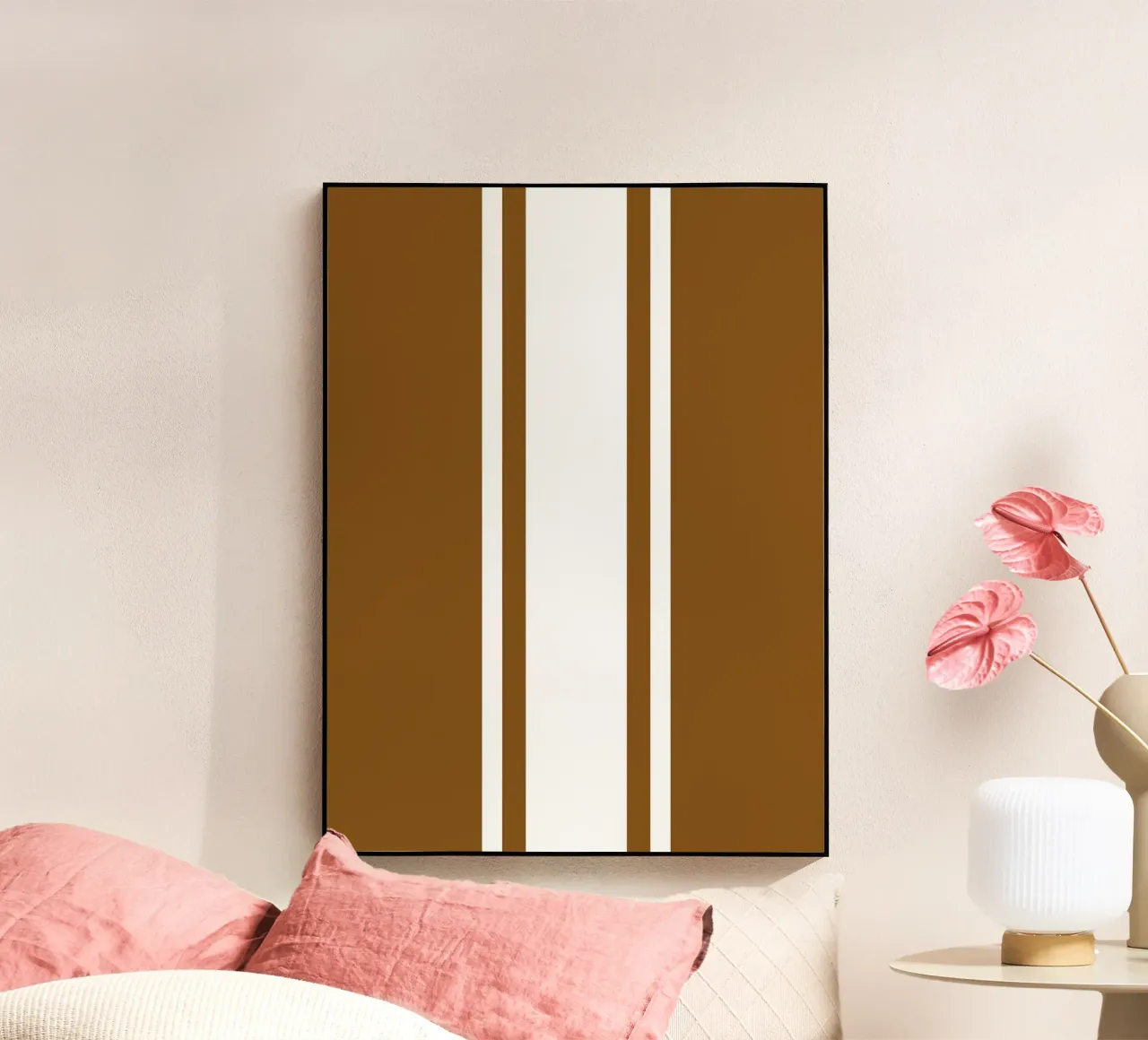 Basic Chic Scandi a righe centrate 1 | Bianco su marrone scuro plexiglass da Beauty in Simplicity