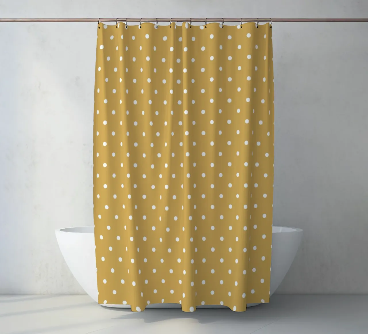 Minimal Basic Klassieke Polka Dots | Wit op Mosterdgeel douchegordijn van Beauty in Simplicity