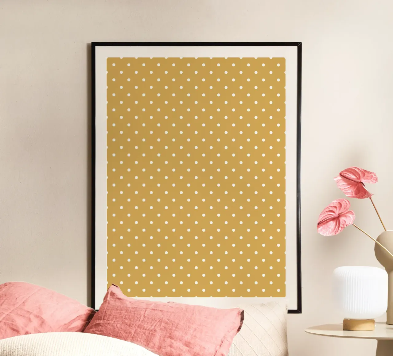 Minimal Basic Classic Polka Dots | Bianco su giallo senape carta hahnemühle da Beauty in Simplicity