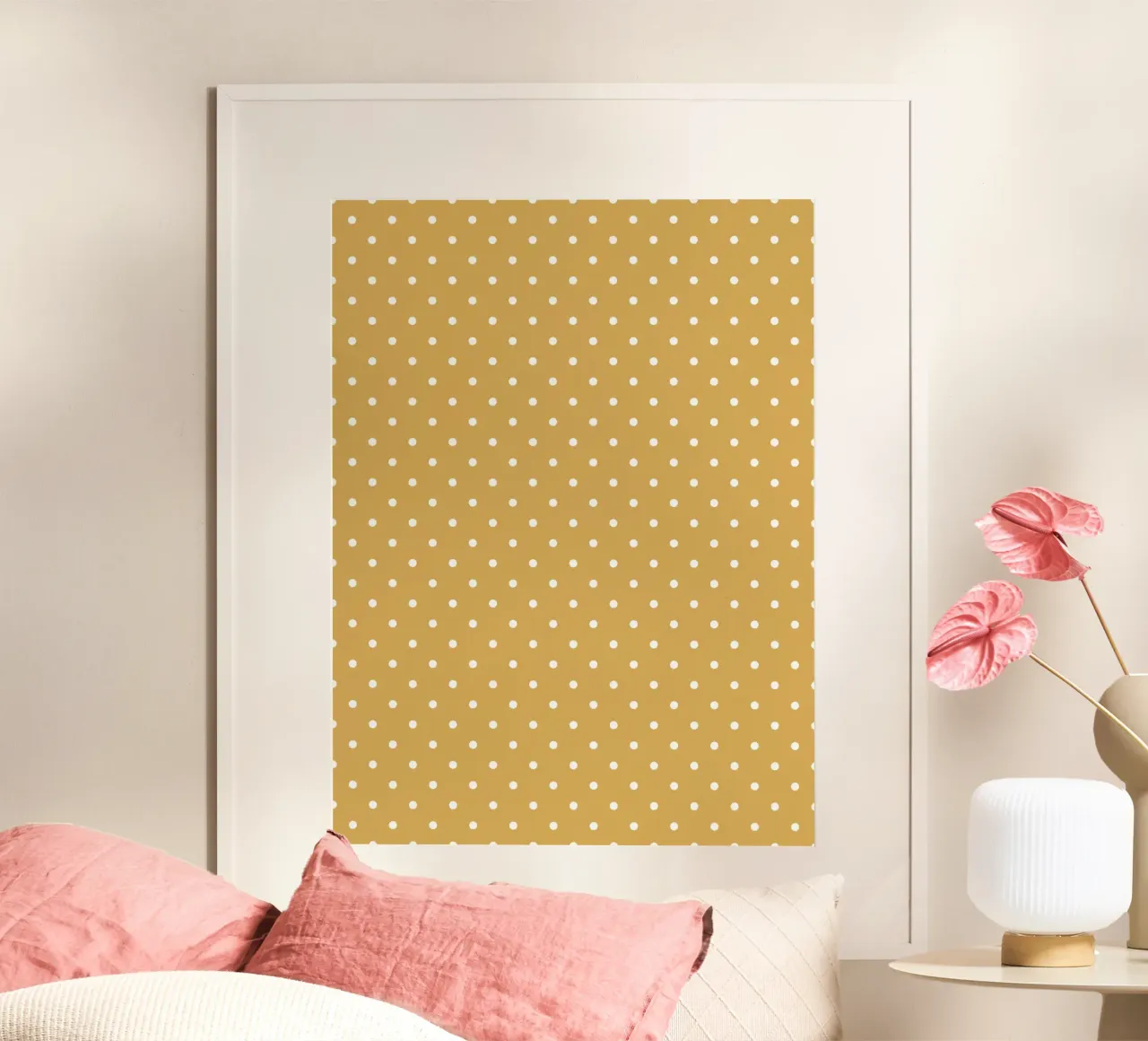 Minimal Basic Classic Polka Dots | Bianco su giallo senape poster da Beauty in Simplicity