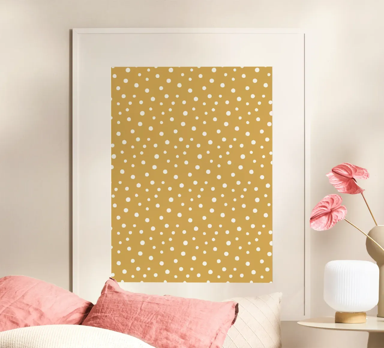 Basic Chic Hand Drawn Polka Dots | White on Mustard Yellow hahnemühle by Beauty in Simplicity