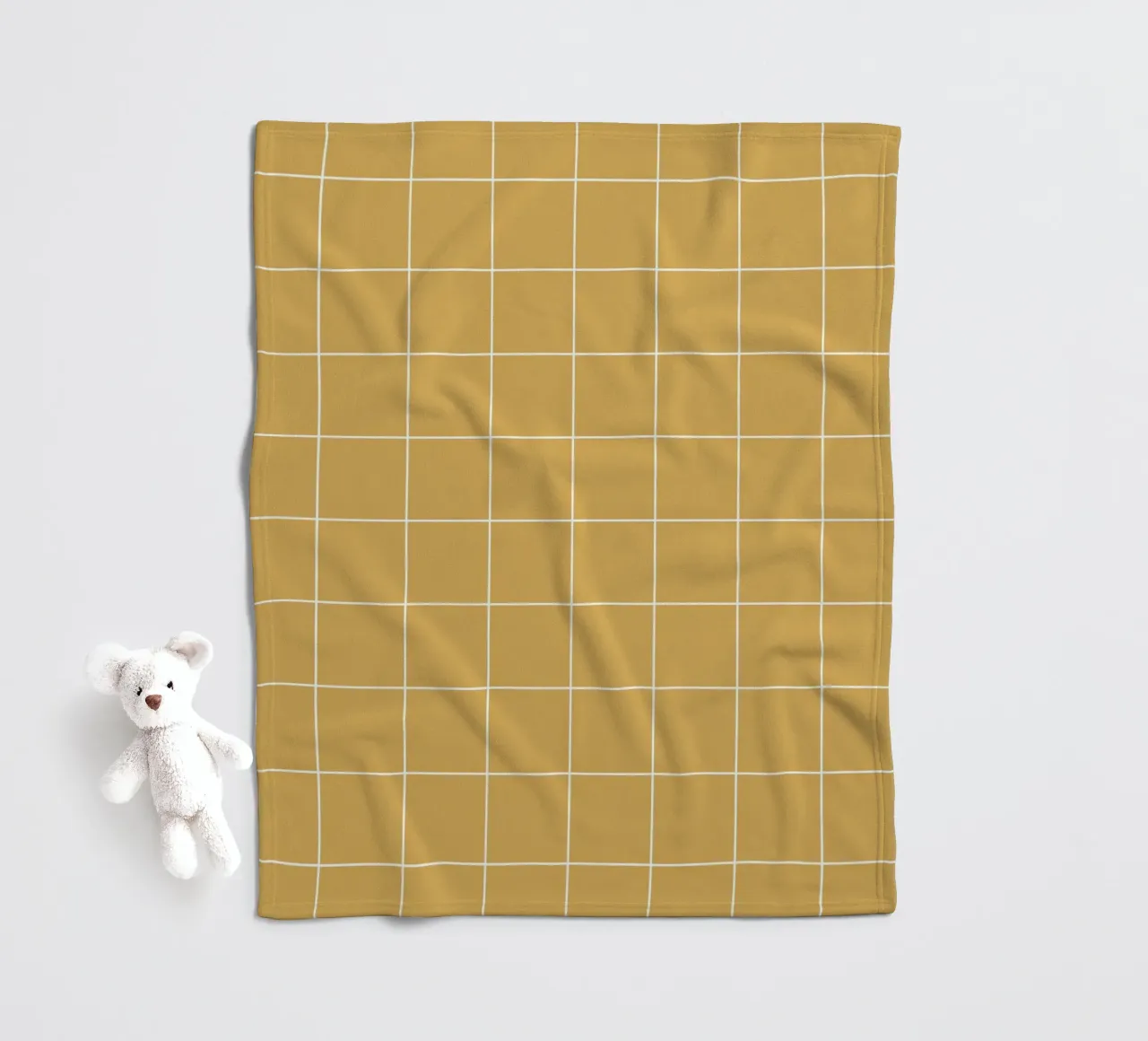 Minimal Basic Klassiek Groot Raster | Wit op Mosterdgeel fleecedeken van Beauty in Simplicity