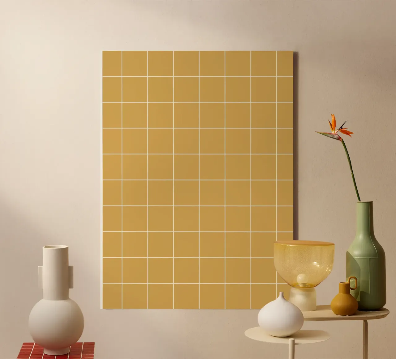 Minimal Basic Klassiek Groot Raster | Wit op Mosterdgeel canvas van Beauty in Simplicity