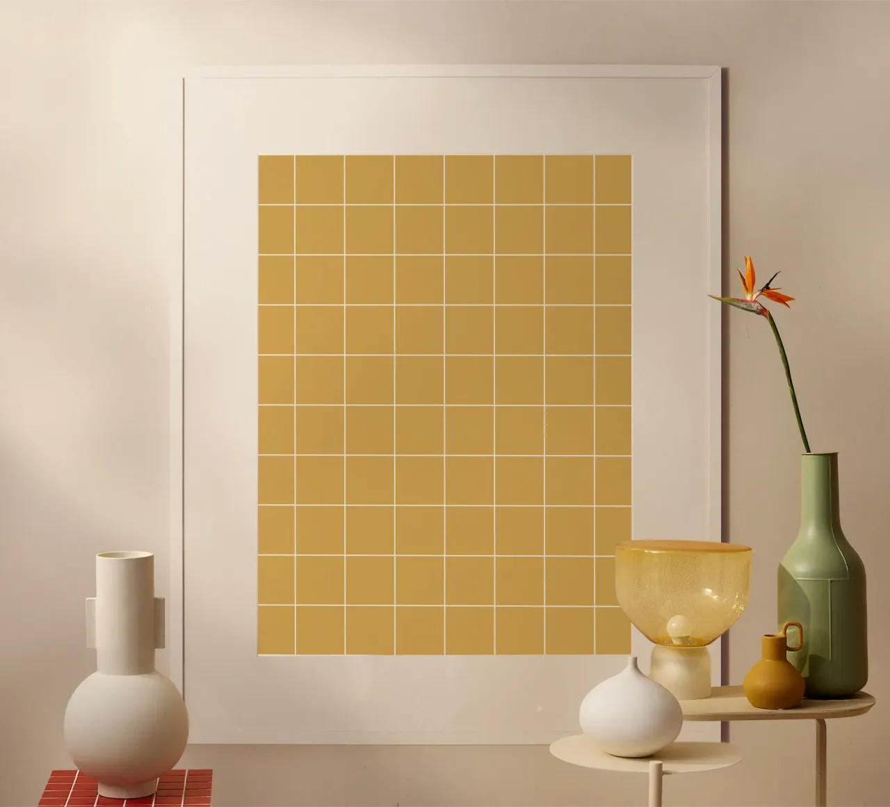 Minimal Basic Klassiek Groot Raster | Wit op Mosterdgeel hahnemühle van Beauty in Simplicity