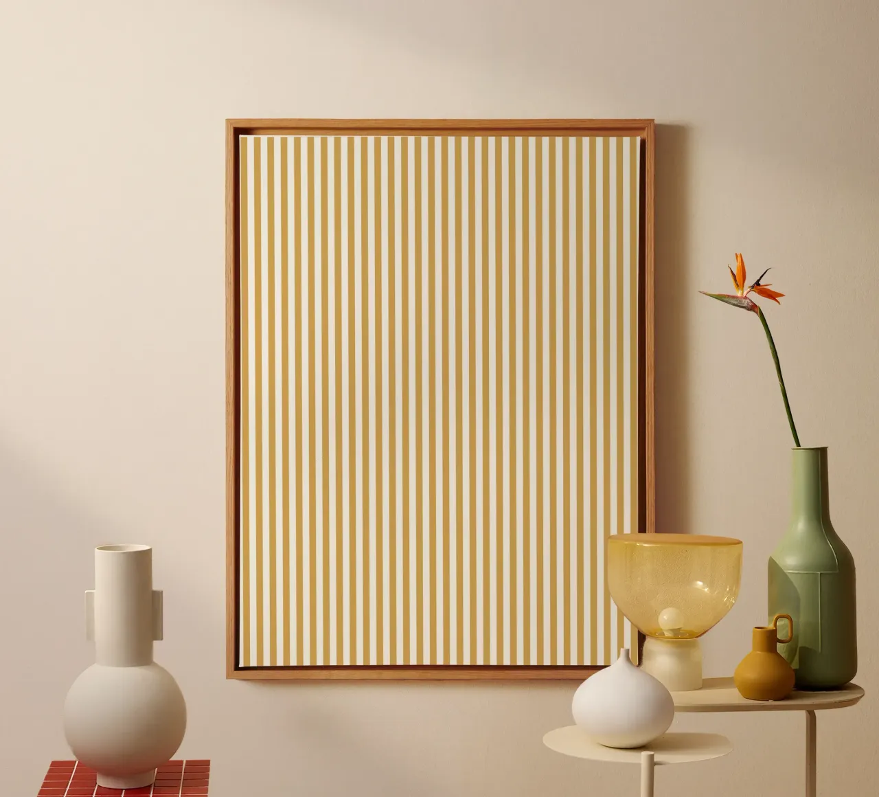 Basic Klassiek Chic Stippen 2 | Wit en Mosterdgeel canvas van Beauty in Simplicity