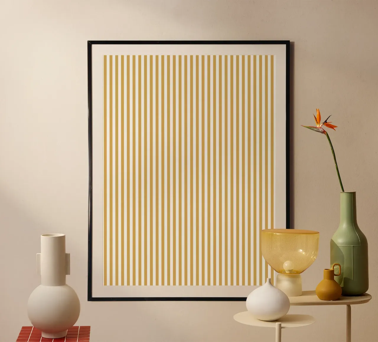Basic Classic Chic Bold Stripes 2 | Blanc et Jaune moutarde poster avec cadre en plastique de Beauty in Simplicity