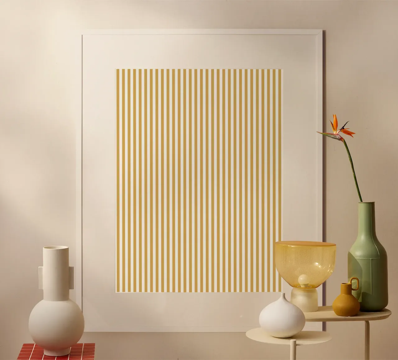 Basic Classic Chic Bold Stripes 2 | Blanc et Jaune moutarde poster avec cadre en plastique de Beauty in Simplicity