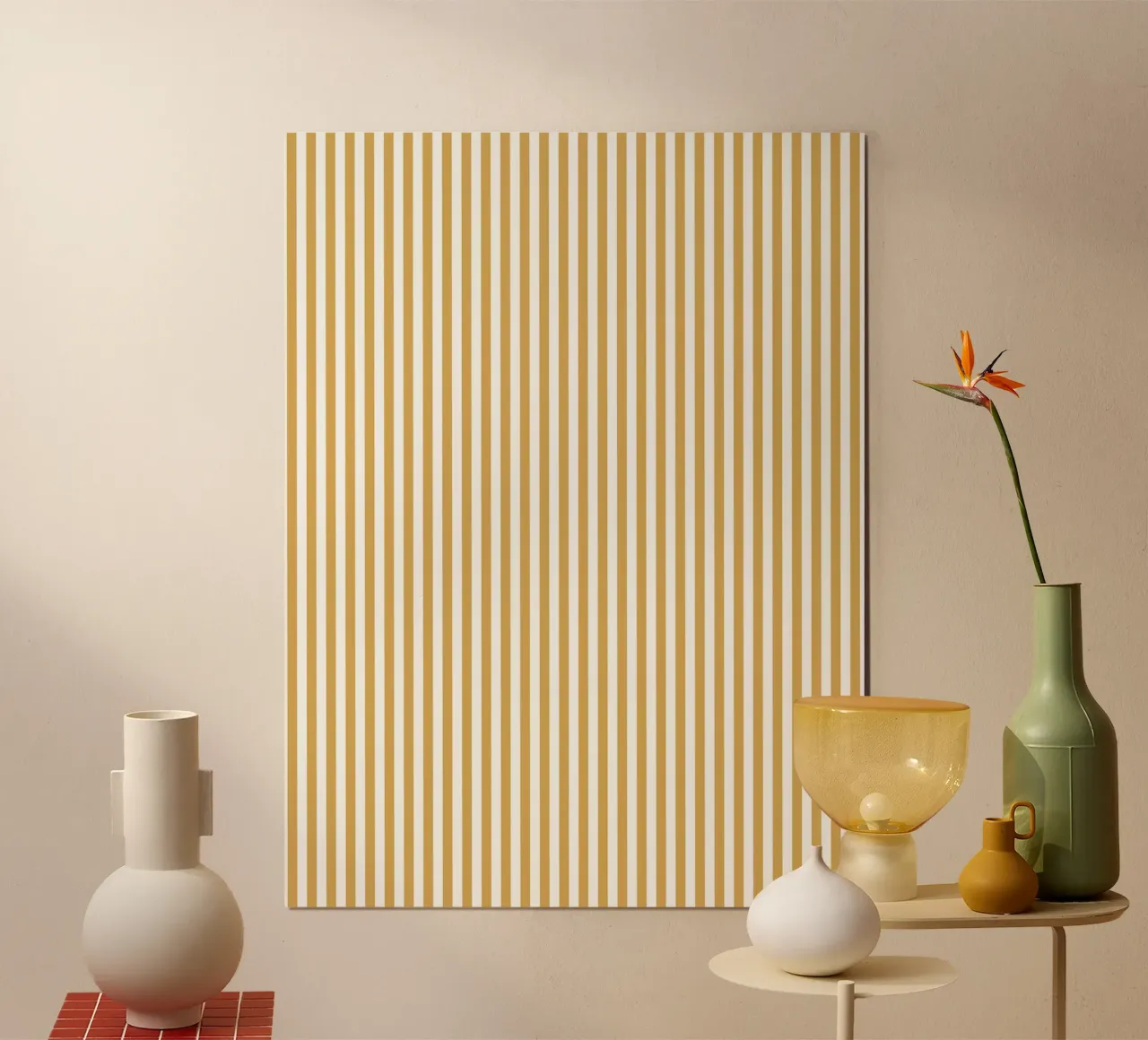 Basic Classic Chic Bold Stripes 2 | Blanc et Jaune moutarde poster avec cadre en plastique de Beauty in Simplicity