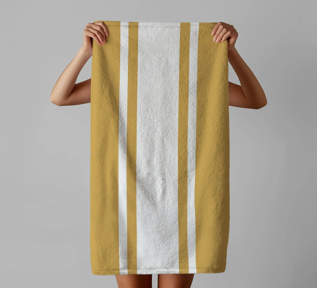 Basis Scandi Centered Stripes 1 | Wit op Mosterdgeel badhanddoek van Beauty in Simplicity