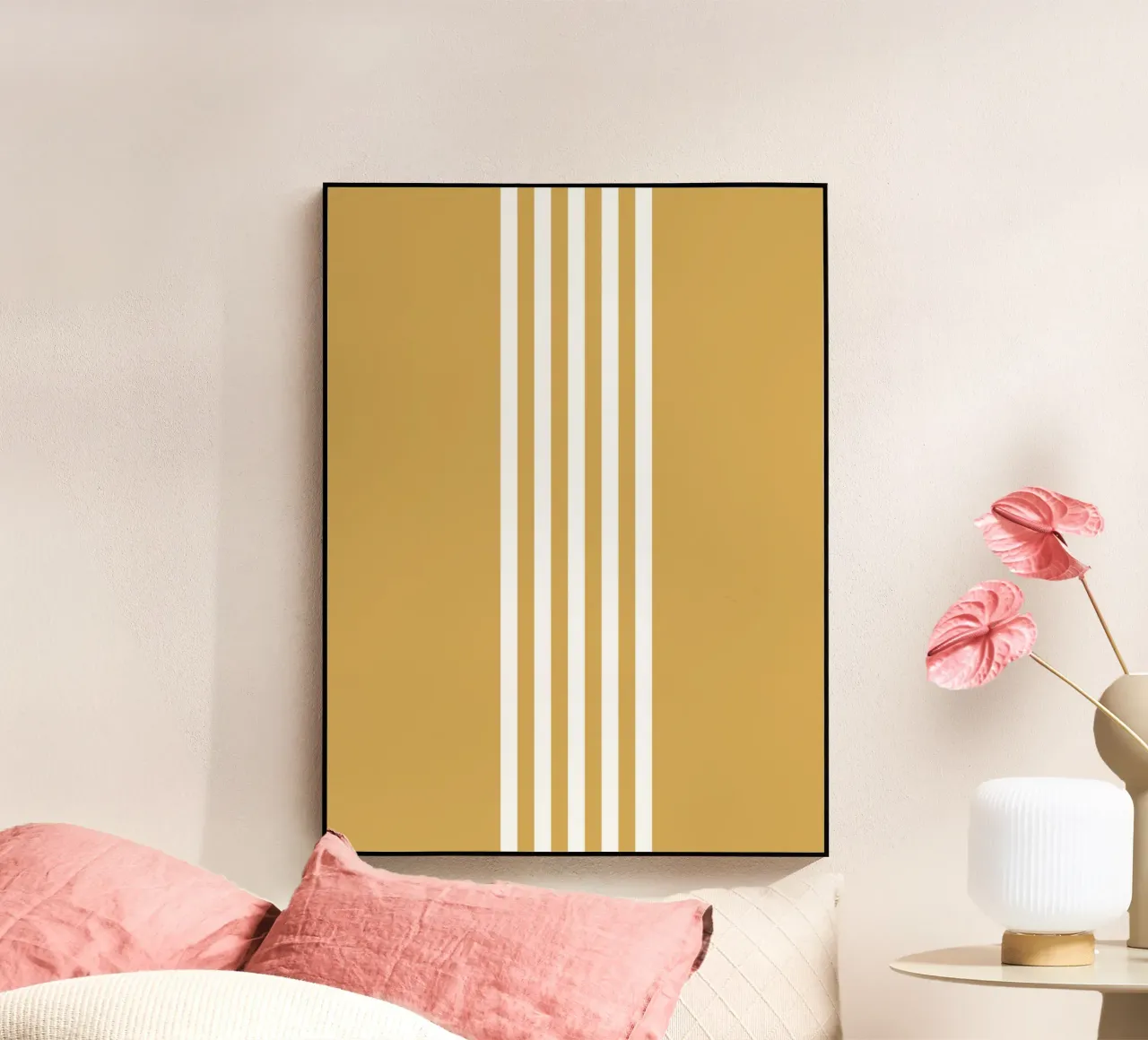 Basic Scandi Centered Stripes 2 | Blanc sur jaune moutarde plexiglas de Beauty in Simplicity