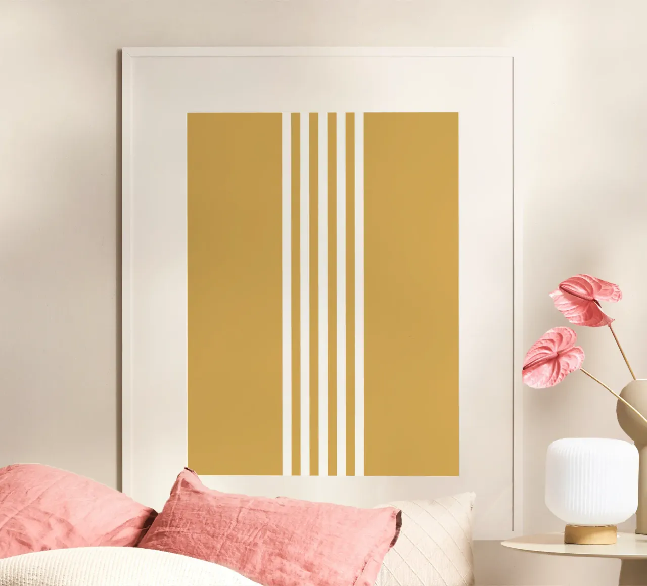 Basic Scandi Centered Stripes 2 | Blanc sur jaune moutarde poster de Beauty in Simplicity