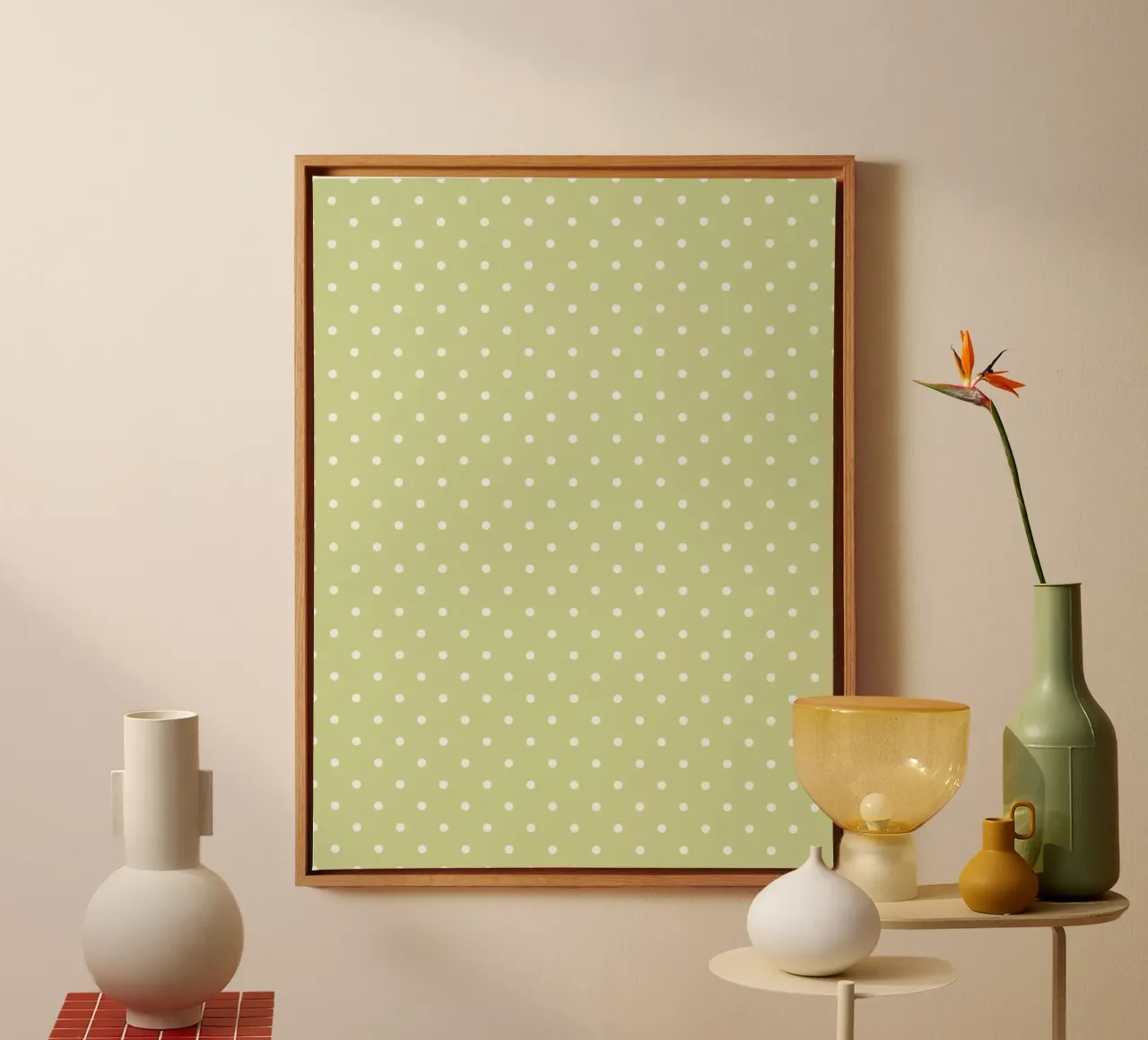 Minimal Chic Basic Klassieke Polka Dots | Wit op Appelgroen canvas van Beauty in Simplicity