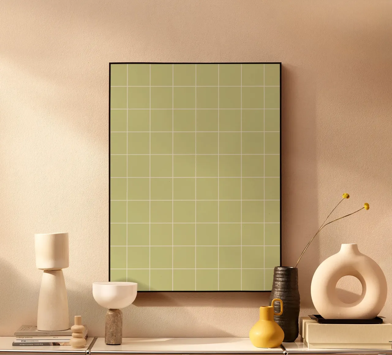 Minimal Basic Classic Big Grid | Bianco su verde mela pastello alluminio dibond da Beauty in Simplicity