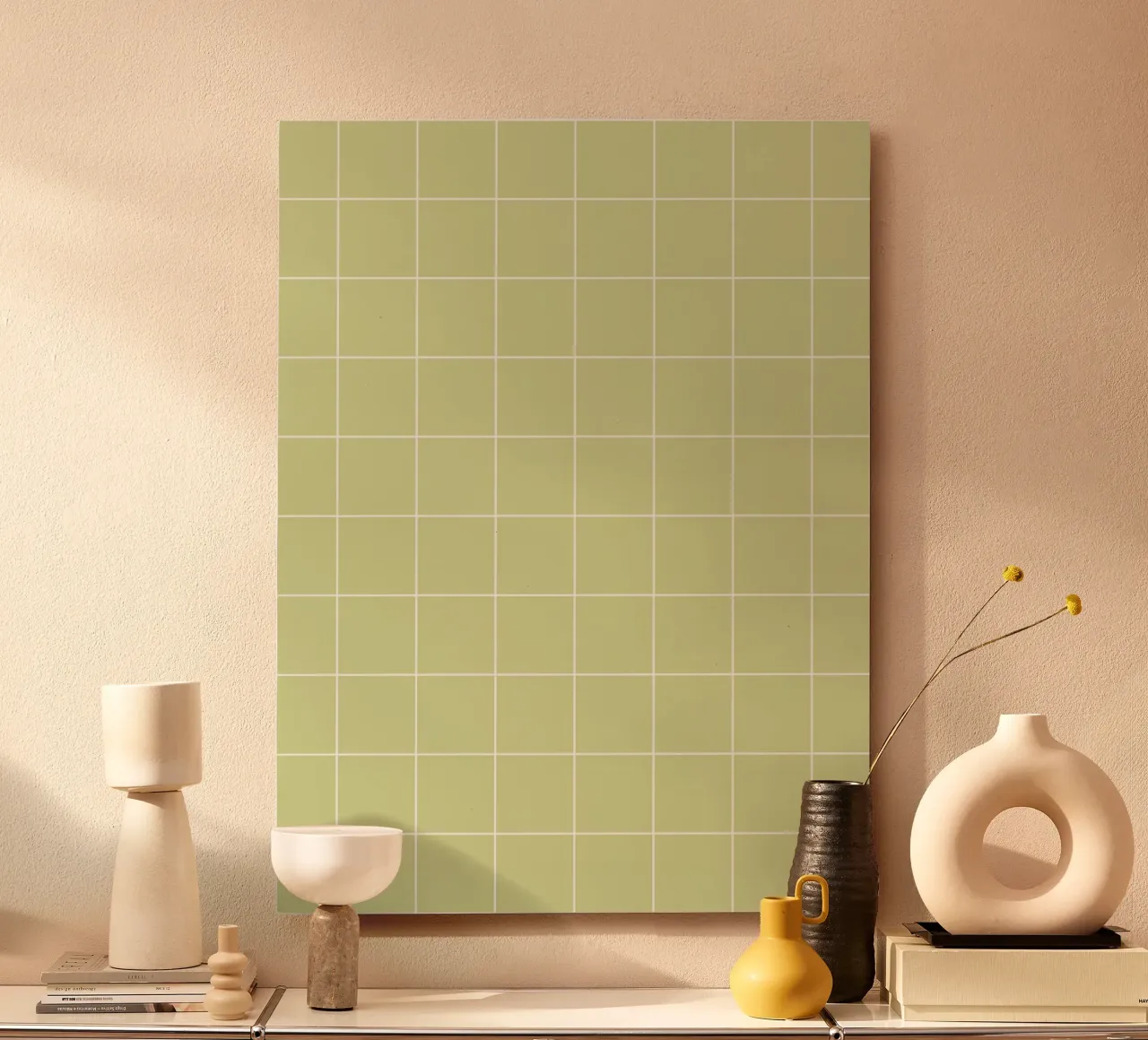 Minimal Basic Classic Big Grid | Bianco su verde mela pastello alluminio dibond da Beauty in Simplicity