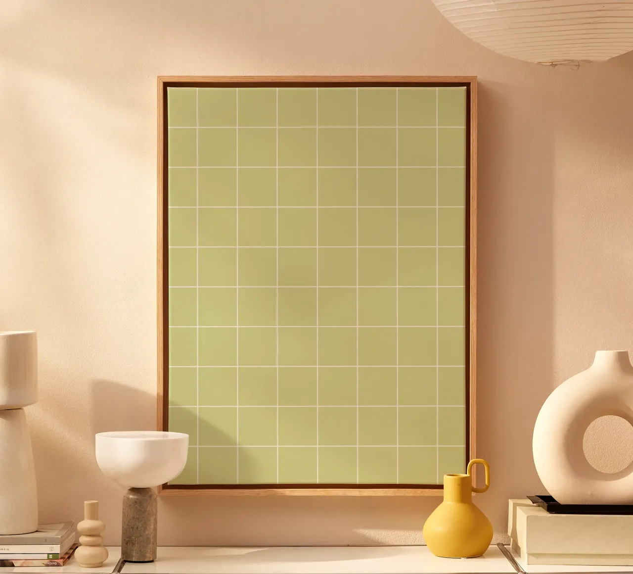 Minimal Basic Klassiek Groot Raster | Wit op Pastel Appelgroen canvas van Beauty in Simplicity