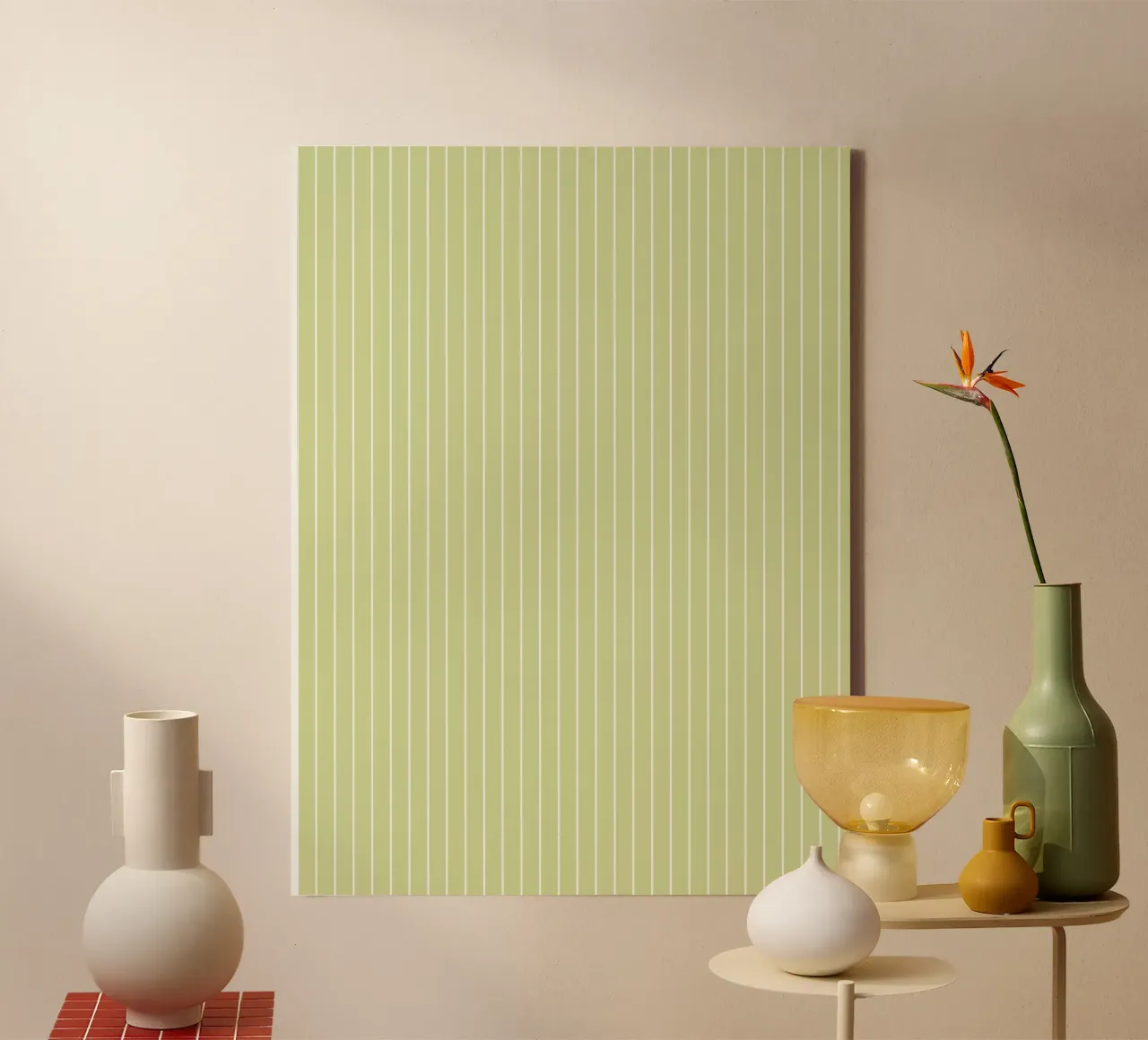 Minimal Basic Classic Pinstripe | White on Soft Apple Green canvas with Floater frame by Beauty in Simplicity