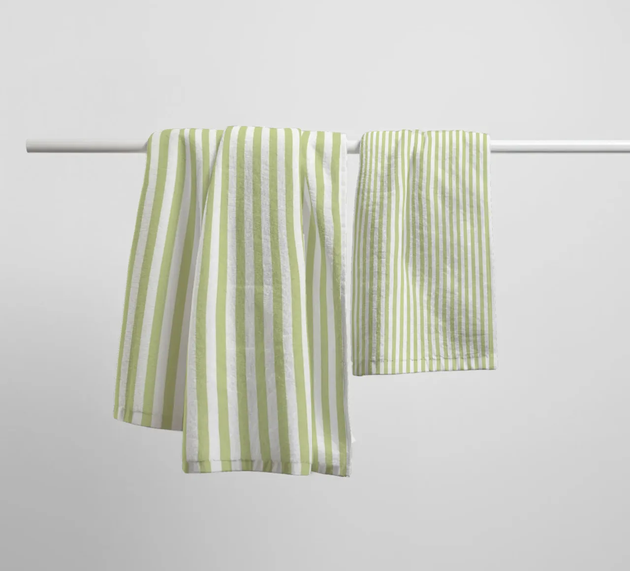Basic Classic Bold Stripes 2 | White and Soft Pastel Green towel by Beauty in Simplicity