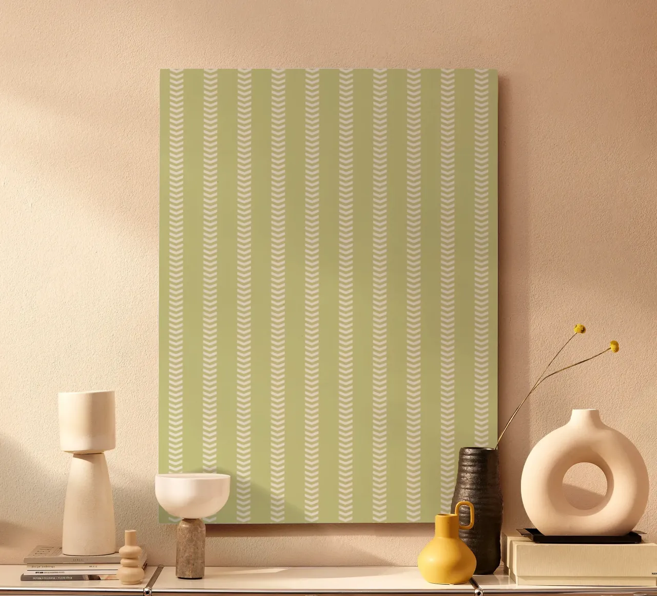 Frecce a strisce Basic Mudcloth | Bianco su verde tenue pastello alluminio dibond da Beauty in Simplicity