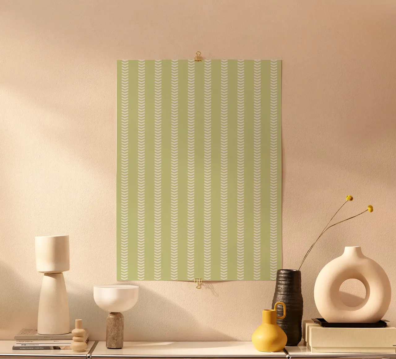 Frecce a strisce Basic Mudcloth | Bianco su verde tenue pastello carta hahnemühle da Beauty in Simplicity