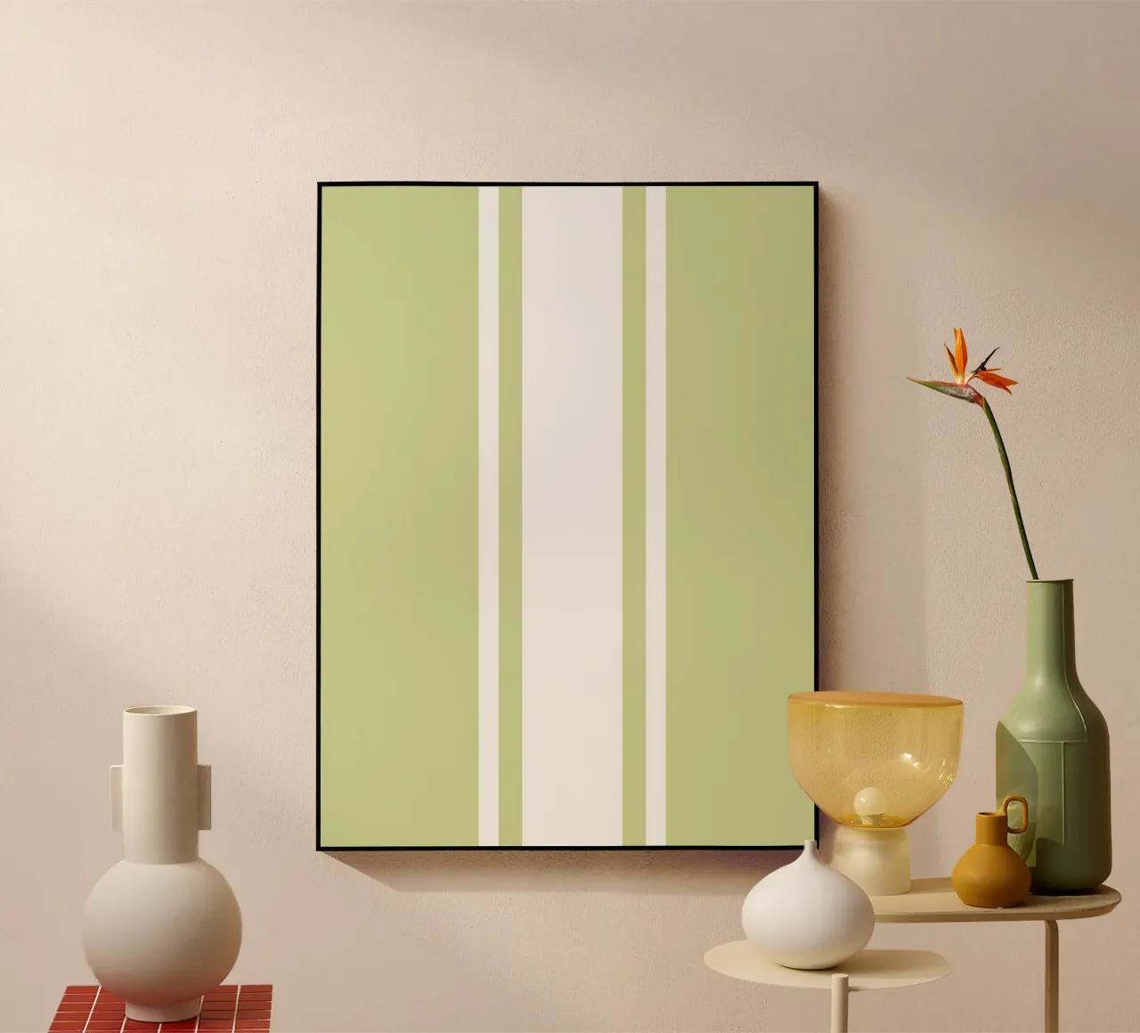 Basic Chic Scandi a righe centrate 1 | Bianco su verde tenue plexiglass da Beauty in Simplicity