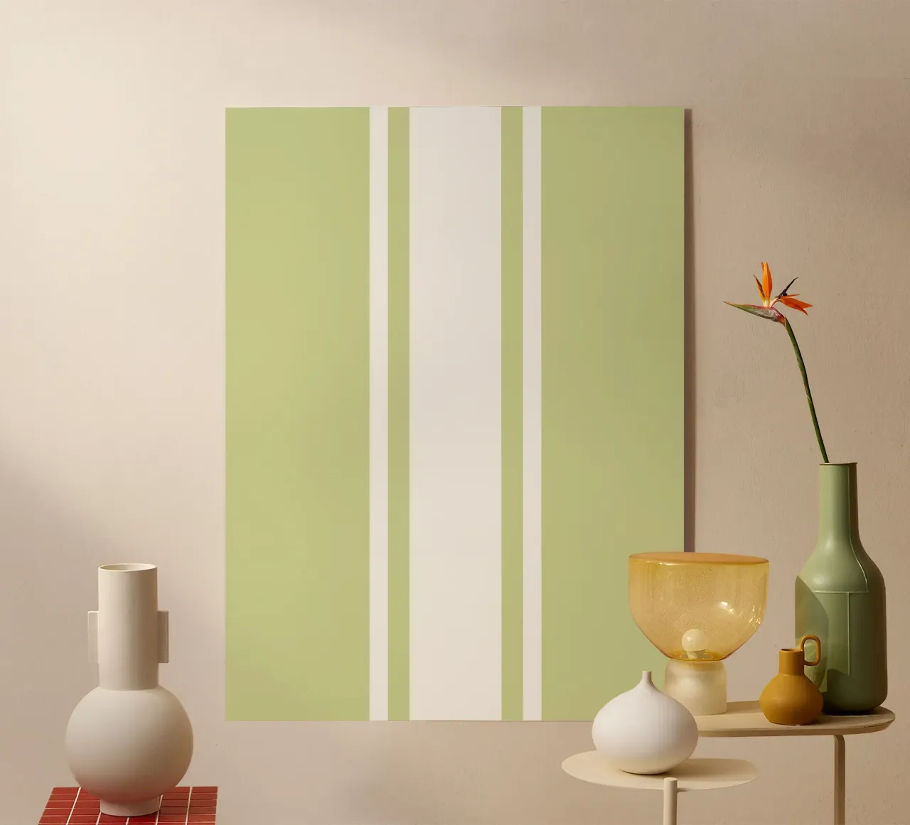 Basic Chic Scandi a righe centrate 1 | Bianco su verde tenue plexiglass da Beauty in Simplicity