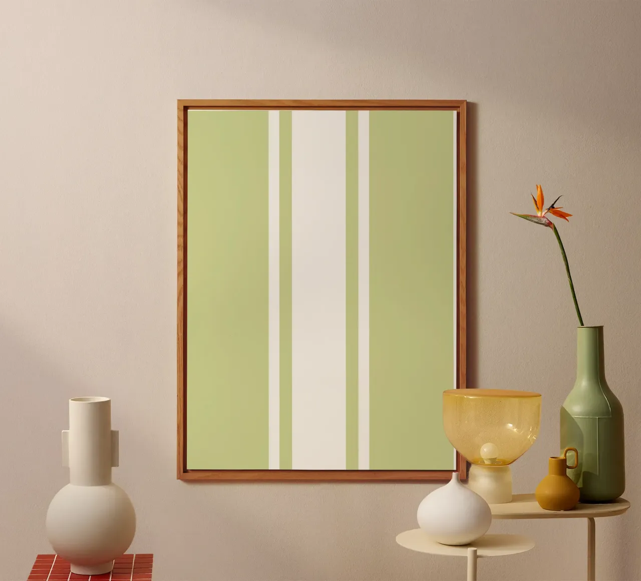 Basic Chic Scandi a righe centrate 1 | Bianco su verde tenue alluminio dibond da Beauty in Simplicity