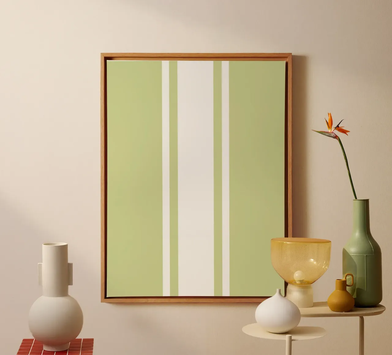 Basic Chic Scandi a righe centrate 1 | Bianco su verde tenue tela da Beauty in Simplicity