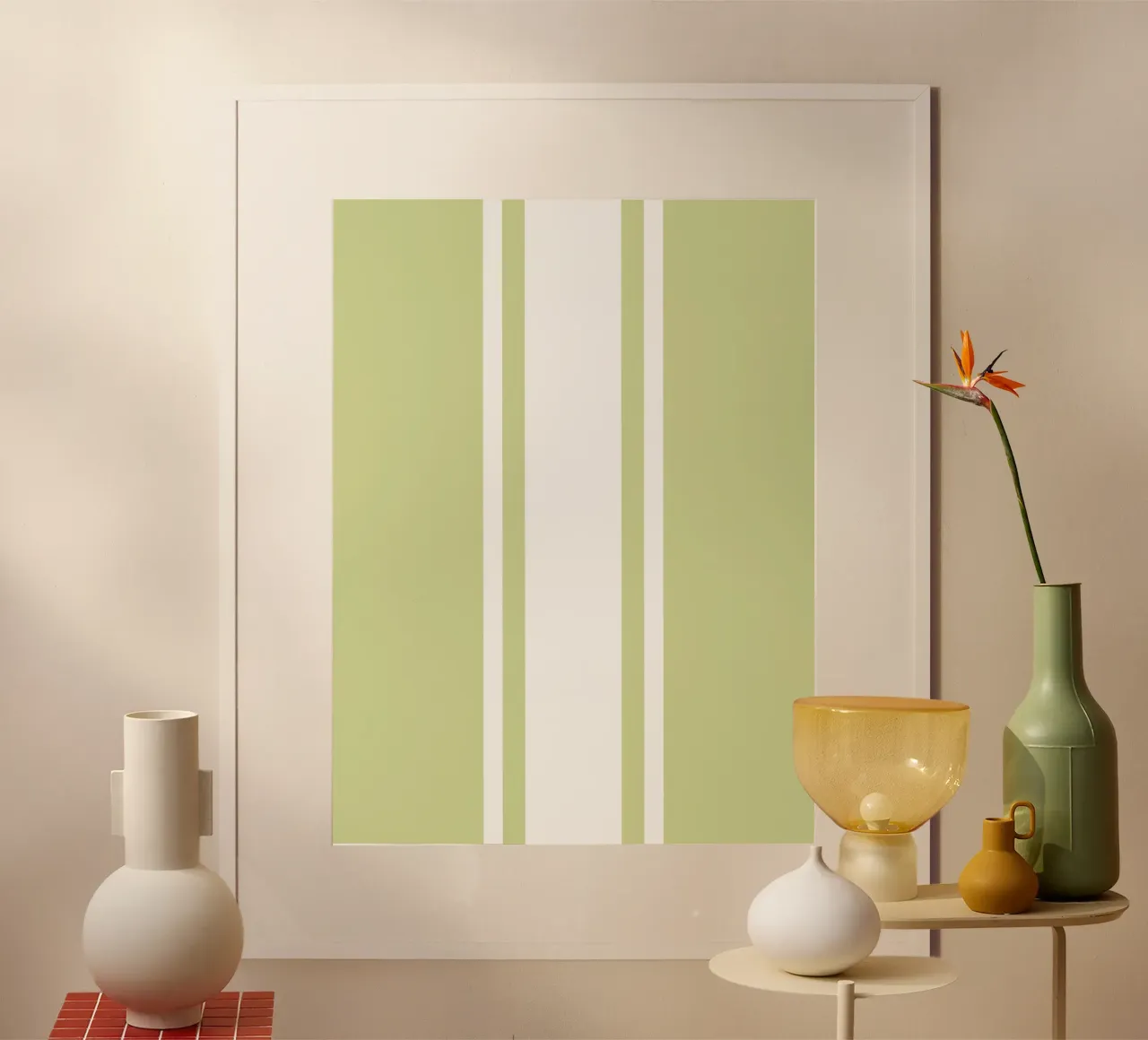 Basic Chic Scandi Centered Stripes 1 | Blanc sur Vert tendre poster de Beauty in Simplicity