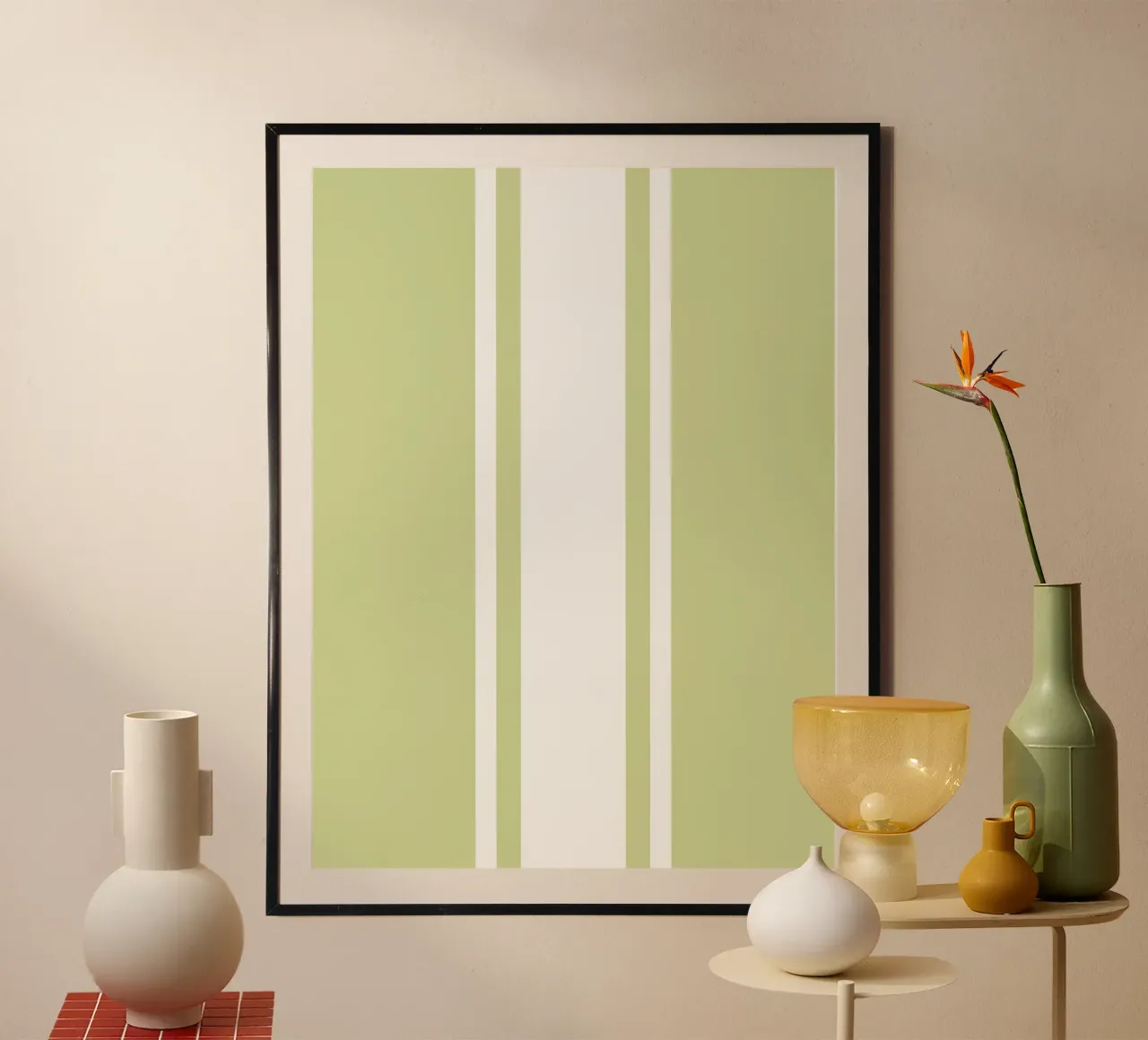 Basic Chic Scandi Centered Stripes 1 | Blanc sur Vert tendre poster de Beauty in Simplicity