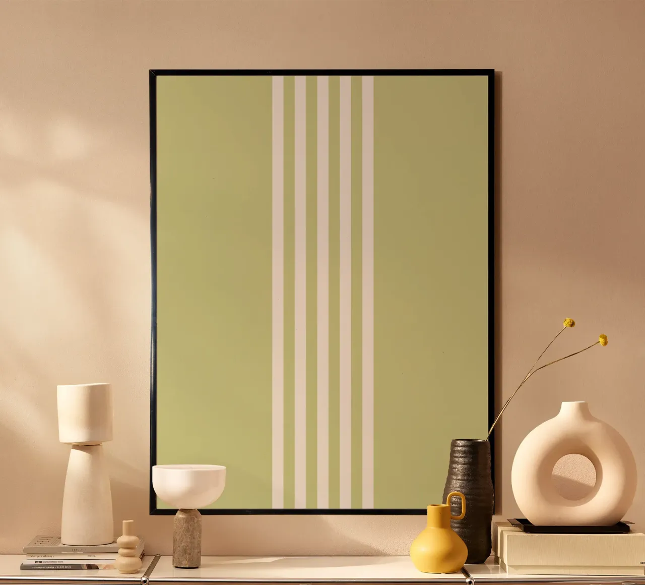 Strisce centrate Basic Scandi Chic 2 | Bianco su verde pastello carta hahnemühle da Beauty in Simplicity