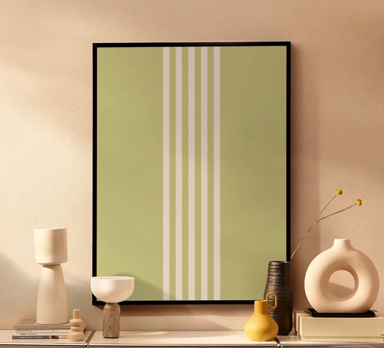 Strisce centrate Basic Scandi Chic 2 | Bianco su verde pastello carta hahnemühle da Beauty in Simplicity