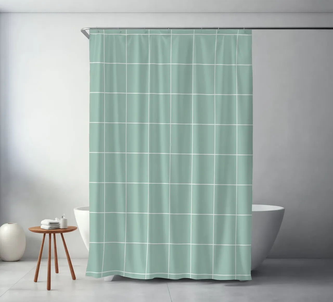 Minimal Basic Klassiek Groot Raster | Wit op Lichtblauw Groen douchegordijn van Beauty in Simplicity