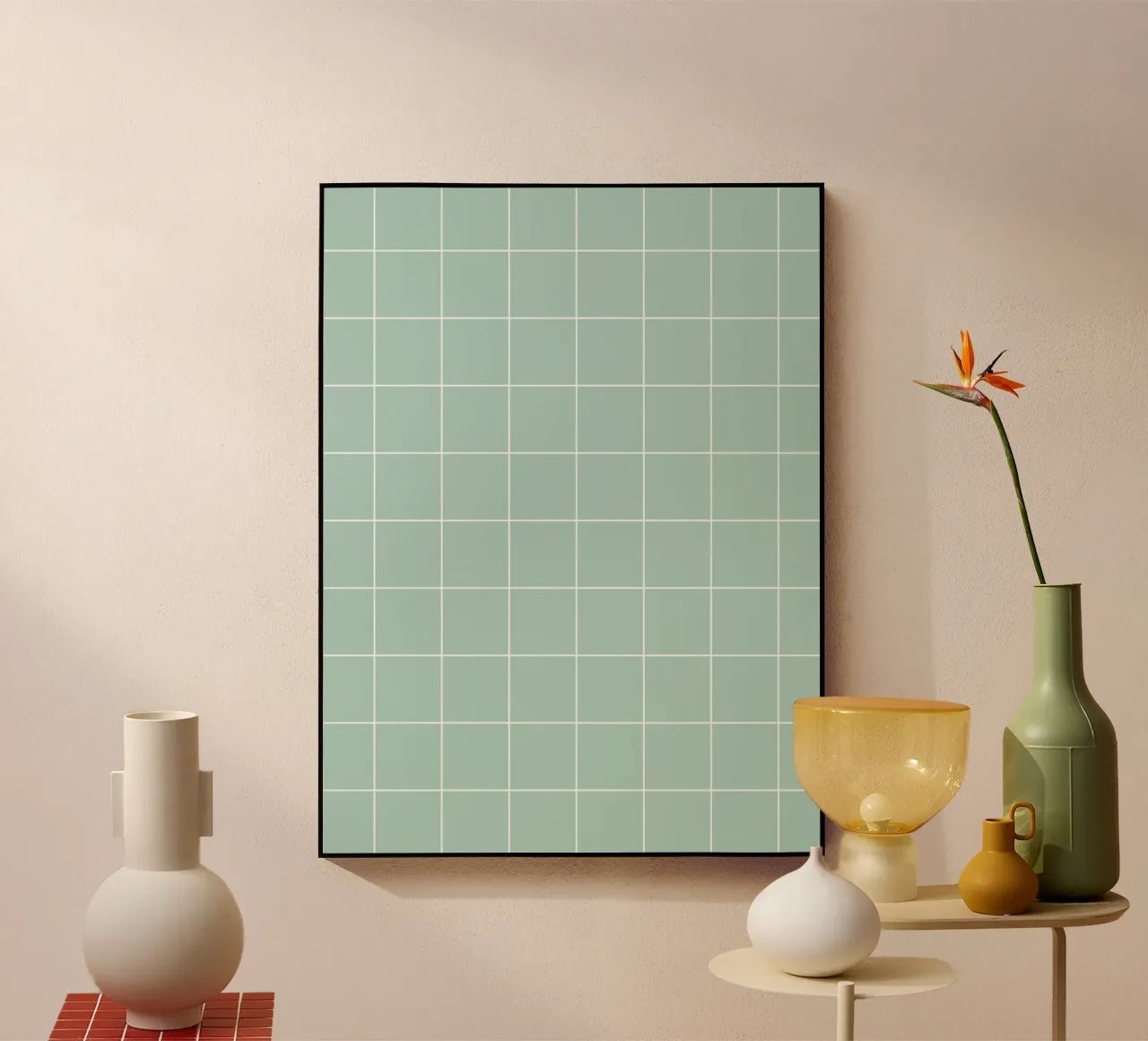 Minimal Basic Klassiek Groot Raster | Wit op Lichtblauw Groen acryl van Beauty in Simplicity